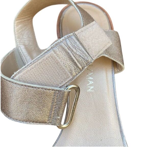 Stuart Weitzman Metallic Gold Broadband Leather Open Toe Sandals Sz 8.5 EUC! main image 1